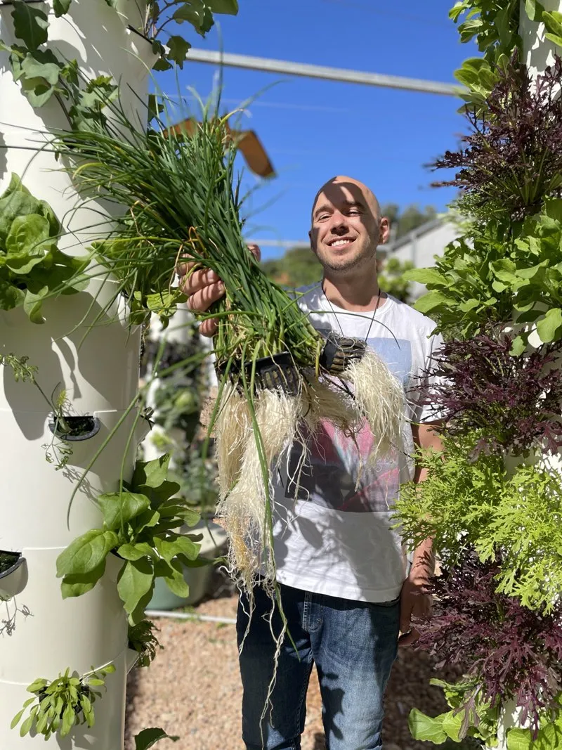 tower-garden-chives-herbs
